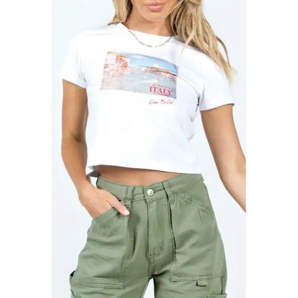 Princess Polly Organic Cotton Italy Love Cropped Baby Tee Women's US Size 4